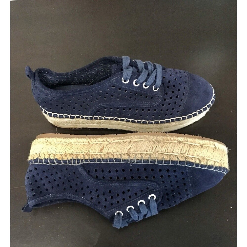 J/Slides Rileyy Navy Blue Perforated Suede‎ Espadrille Laced Sneakers Women 9.5